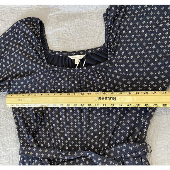 NWT Sz XL Garnet Hill LS Elas Nck Blue Prnt Waistbnd Tie Pkts Wide Leg Jump Suit - Picture 11 of 15